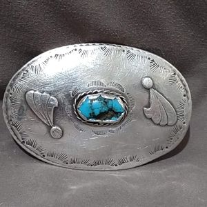 Vintage Turquoise & Silver Belt Buckle